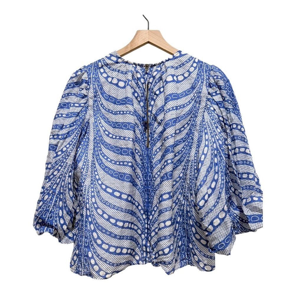 Marie Oliver Blue & White Linen Blend Puff Sleeve Blouse Top Size 1 - Picture 3 of 7